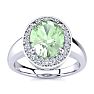 1 3/4 Carat Oval Shape Green Amethyst and Halo Diamond Ring In 14 Karat White Gold Image-1