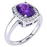 2 Carat Cushion Cut Amethyst and Halo Diamond Ring In 14 Karat White Gold Image-2