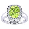 2 2/3 Carat Cushion Cut Peridot and Halo Diamond Ring In 14 Karat White Gold Image-1