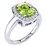 2 2/3 Carat Cushion Cut Peridot and Halo Diamond Ring In 14 Karat White Gold Image-2