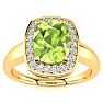 2 2/3 Carat Cushion Cut Peridot and Halo Diamond Ring In 14 Karat Yellow Gold Image-1