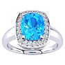 3 Carat Cushion Cut Blue Topaz and Halo Diamond Ring In 14 Karat White Gold Image-1