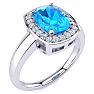 3 Carat Cushion Cut Blue Topaz and Halo Diamond Ring In 14 Karat White Gold Image-2