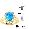 3 Carat Cushion Cut Blue Topaz and Halo Diamond Ring In 14 Karat Yellow Gold Image-5