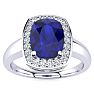 3 Carat Cushion Cut Sapphire and Halo Diamond Ring In 14 Karat White Gold Image-1