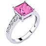 Square Step Cut 1 7/8ct Pink Topaz and Diamond Ring in 14K White Gold Image-2