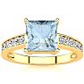 Aquamarine Ring: Aquamarine Jewelry: Square Step Cut 1 3/4ct Aquamarine and Diamond Ring in 14K Yellow Gold Image-1