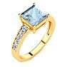 Aquamarine Ring: Aquamarine Jewelry: Square Step Cut 1 3/4ct Aquamarine and Diamond Ring in 14K Yellow Gold Image-2