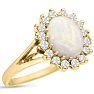 1-1/2 Carat Opal Ring and Halo Diamonds In 14 Karat Yellow Gold Image-2