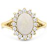 1-1/2 Carat Opal Ring and Halo Diamonds In 14 Karat Yellow Gold Image-4