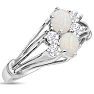 3/4 Carat Double Opal Ring with 4 Diamonds In 14 Karat White Gold Image-2