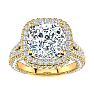 6 Carat Cushion Cut Halo Diamond Engagement Ring In 14K Yellow Gold Image-1