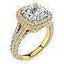 6 Carat Cushion Cut Halo Diamond Engagement Ring In 14K Yellow Gold Image-2