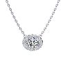 1/2 Carat Oval Shape Halo Diamond Necklace In 14K White Gold Image-1