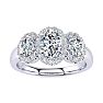 1 1/4 Carat Oval Shape Halo Diamond Three Stone Ring In 14K White Gold Image-1