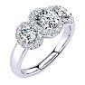 1 1/4 Carat Oval Shape Halo Diamond Three Stone Ring In 14K White Gold Image-2