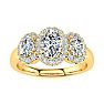 1 1/4 Carat Oval Shape Halo Diamond Three Stone Ring In 14K Yellow Gold Image-1