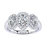 1 Carat Pear Shape Halo Diamond Three Stone Ring In 14K White Gold Image-1