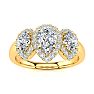 1 Carat Pear Shape Halo Diamond Three Stone Ring In 14K Yellow Gold Image-1