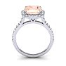3 1/2 Carat Cushion Cut Morganite and Halo Diamond Ring In 14K White Gold, SIZE 4.5 Image-3