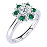 1 1/2 Carat Round Shape Flower Halo Emerald and Diamond Engagement Ring In 14K White Gold Image-2