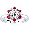 1 1/2 Carat Round Shape Flower Halo Ruby and Diamond Engagement Ring In 14K White Gold Image-1
