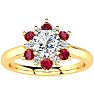 1 1/2 Carat Round Shape Flower Halo Ruby and Diamond Engagement Ring In 14K Yellow Gold Image-1