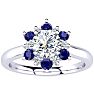 1 1/2 Carat Round Shape Flower Halo Sapphire and Diamond Engagement Ring In 14K White Gold Image-1