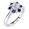 1 1/2 Carat Round Shape Flower Halo Sapphire and Diamond Engagement Ring In 14K White Gold Image-2