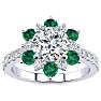 2 Carat Round Shape Flower Halo Emerald and Diamond Engagement Ring In 14K White Gold Image-1