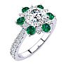 2 Carat Round Shape Flower Halo Emerald and Diamond Engagement Ring In 14K White Gold Image-2
