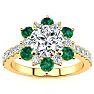 2 Carat Round Shape Flower Halo Emerald and Diamond Engagement Ring In 14K Yellow Gold Image-1