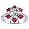 2 Carat Round Shape Flower Halo Ruby and Diamond Engagement Ring In 14K White Gold Image-1