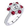 2 Carat Round Shape Flower Halo Ruby and Diamond Engagement Ring In 14K White Gold Image-2