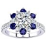 2 Carat Round Shape Flower Halo Sapphire and Diamond Engagement Ring In 14K White Gold Image-1