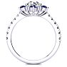 2 Carat Round Shape Flower Halo Sapphire and Diamond Engagement Ring In 14K White Gold Image-3