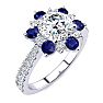 2 Carat Round Shape Flower Halo Sapphire and Diamond Engagement Ring In 14K White Gold Image-2