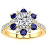 2 Carat Round Shape Flower Halo Sapphire and Diamond Engagement Ring In 14K Yellow Gold Image-1