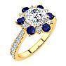 2 Carat Round Shape Flower Halo Sapphire and Diamond Engagement Ring In 14K Yellow Gold Image-2
