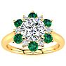 3/4 Carat Round Shape Flower Halo Emerald and Diamond Engagement Ring In 14K Yellow Gold Image-1