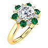 3/4 Carat Round Shape Flower Halo Emerald and Diamond Engagement Ring In 14K Yellow Gold Image-2