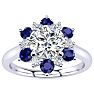 3/4 Carat Round Shape Flower Halo Sapphire and Diamond Engagement Ring In 14K White Gold Image-1