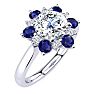 3/4 Carat Round Shape Flower Halo Sapphire and Diamond Engagement Ring In 14K White Gold Image-2