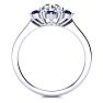 3/4 Carat Round Shape Flower Halo Sapphire and Diamond Engagement Ring In 14K White Gold Image-3