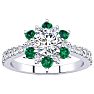 1 Carat Round Shape Flower Halo Emerald and Diamond Engagement Ring In 14K White Gold Image-1