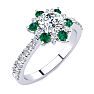 1 Carat Round Shape Flower Halo Emerald and Diamond Engagement Ring In 14K White Gold Image-2