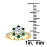 1 Carat Round Shape Flower Halo Emerald and Diamond Engagement Ring In 14K Yellow Gold Image-5