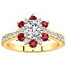 1 Carat Round Shape Flower Halo Ruby and Diamond Engagement Ring In 14K Yellow Gold Image-1