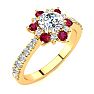 1 Carat Round Shape Flower Halo Ruby and Diamond Engagement Ring In 14K Yellow Gold Image-2