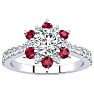 1 Carat Round Shape Flower Halo Ruby and Diamond Engagement Ring In 14K White Gold Image-1